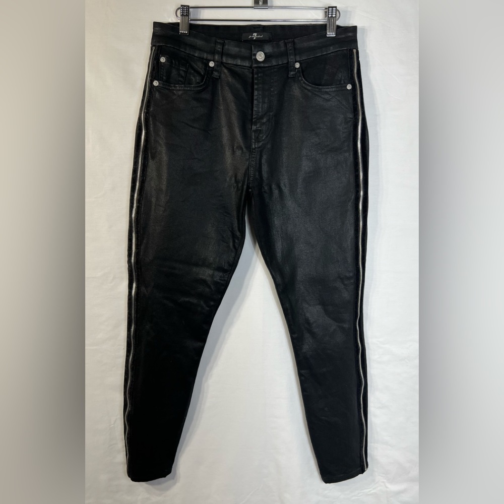 7 For All Mankind Women’s Jeans Size 30 Black with Velvet Trim Over Zipper